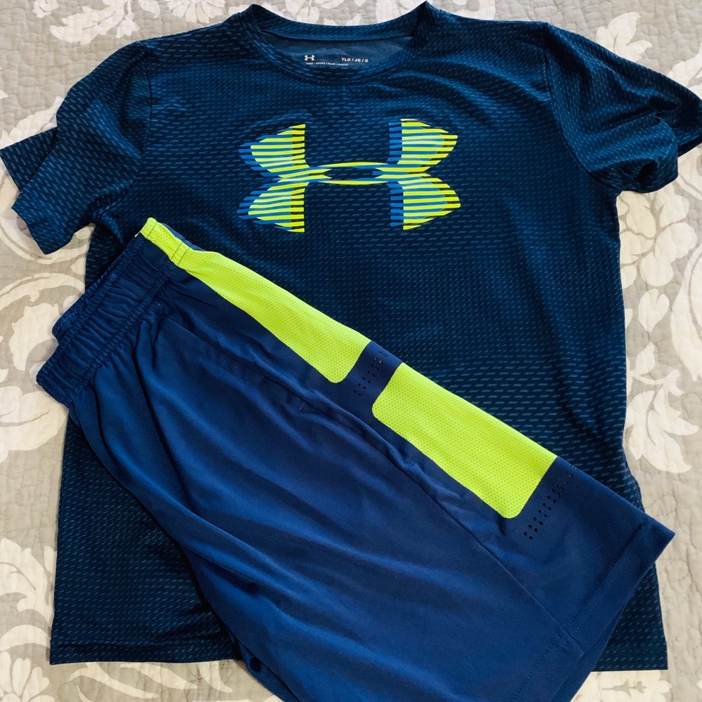 Boys Under Armour shirt and Tek Gear shorts.